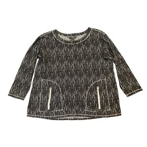 Ali Miles Womens Black White Textured Knit 3/4 Sleeve Zip Top Size Large